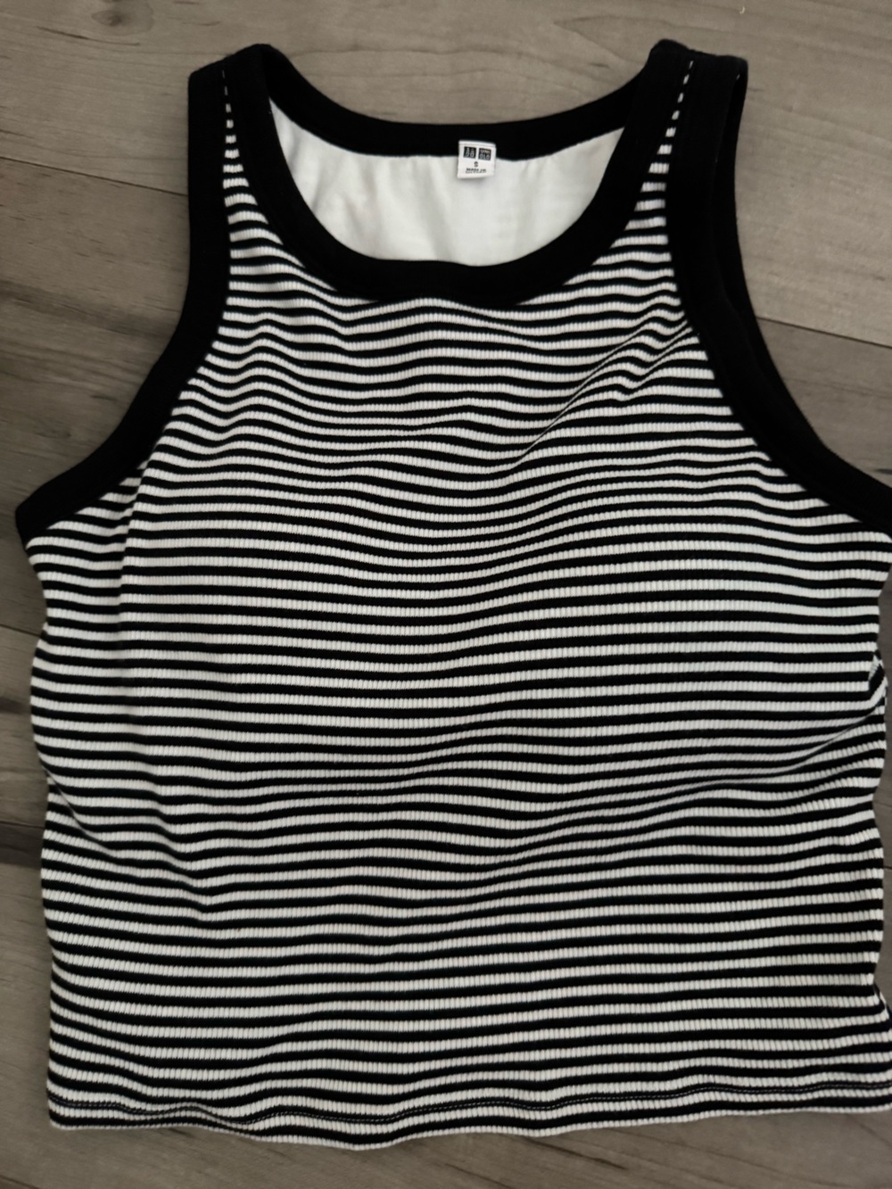 Striped Black & White Ribbed Tank built in bra Top - Women's Intimates